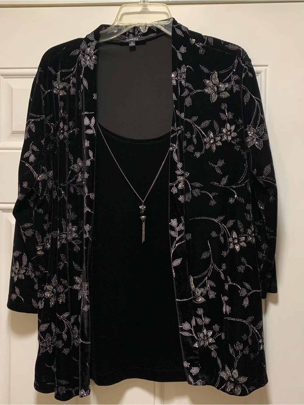 Elementz Black Velvet Open Front all-in-one evening jacket